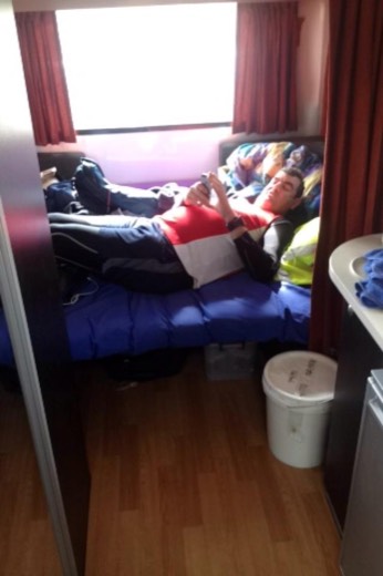 Gary resting with legs up at lunch on Day 5