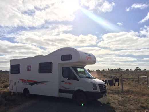 Retrospective Day 26 photo of the support campervan at a roadside stop.