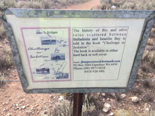 Retrospective Day 26 photo of RFDS emergency airstrip information beside the Eyre Highway.