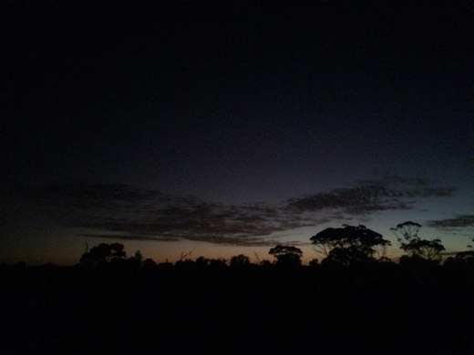 The pre-dawn sky over the Eyre Highway on Day 27.
