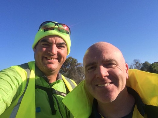 Gary with another person in hi-vis at the Day 27 accident scene.