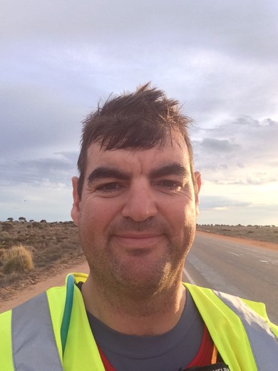 Gary wearing high-vis on the Eyre Highway late on Day 28