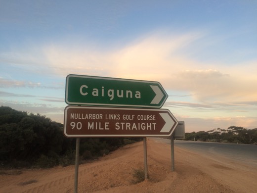 Caiguna and 90 Mile Straight road signs near the end of the straight