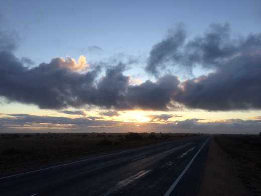 Sunrise over the Eyre Highway west of Cocklebiddy