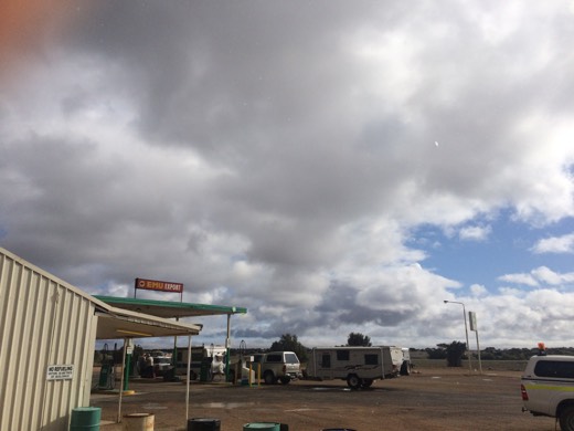 The Cocklebiddy roadhouse area as wet weather arrived