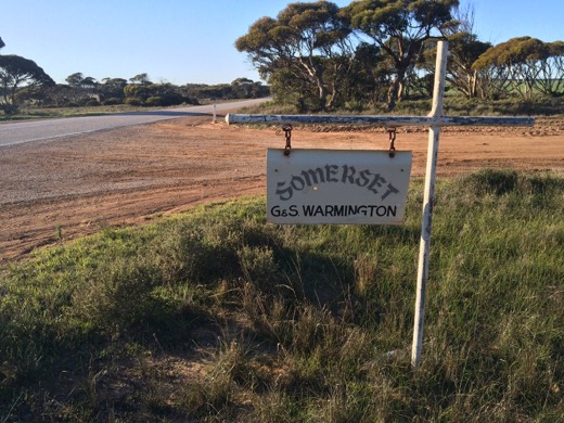 Roadside sign pointing to Somerset in South Australia