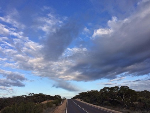 Clouds building over the Eyre Highway on Day 55