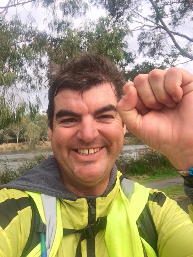 Gary at Torrens parkrun after officially reaching Adelaide on Day 63