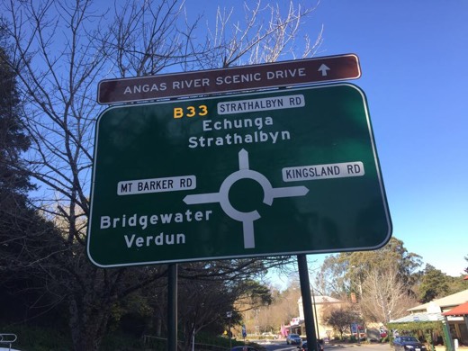 Road sign for Bridgewater and Verdun in the Adelaide Hills.