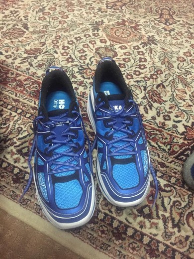 Fresh blue Hoka Stinson 3 shoes that debuted at Torrens parkrun.