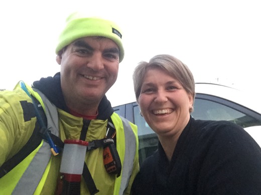 Gary with Melissa after she spotted the high-vis and stopped during Day 74