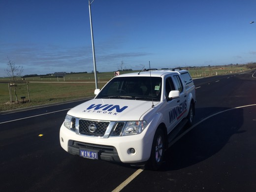 WIN News Ballarat vehicle beside the Western Highway on Day 77