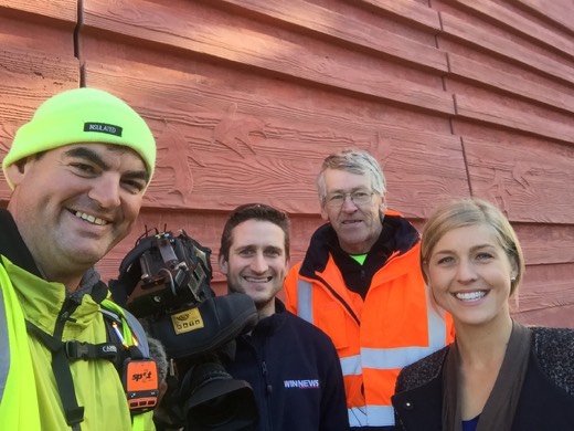 Gary with Hannah and Matt from WIN News Ballarat beside the highway