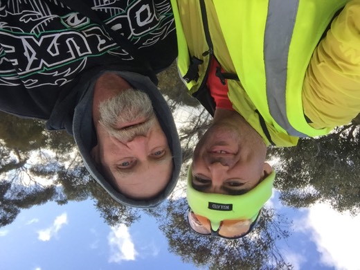 Gary taking a selfie with Mick, a travelling Kiwi met beside the highway on Day 70