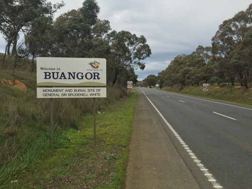 The Buangor welcome sign beside the Western Highway on Day 76