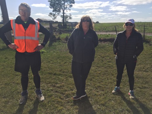 John Kilmartin, Michelle Smith and Jo Challis walking with Gary toward Ballarat