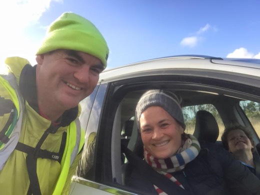 Gary taking a selfie with Claudine beside the campervan on Day 80