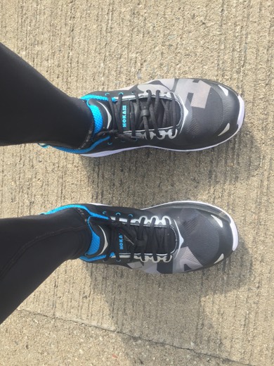 Gary's new blue Hoka Valor shoes on Day 96.