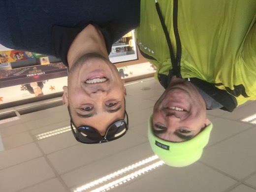 Gary taking a beanie selfie with Chris at Yass Service Centre.