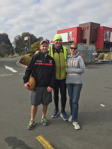 Gary with Matt and Wendy Napier at Yass Service Centre on Day 96.