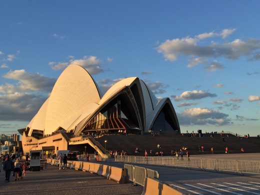 The Sydney Opera House in the evening during dinner with Sam.