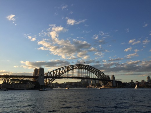 The Sydney Harbour Bridge seen from the Opera Kitchen during dinner with Sam.
