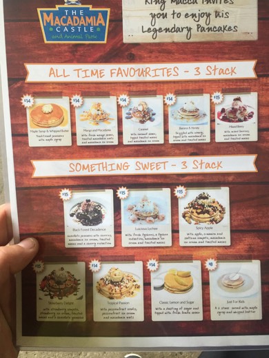 The menu board at Macadamia Castle during a Day 119 coffee stop.