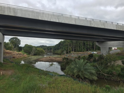 A Pacific Highway overpass and water channel north of Ballina.