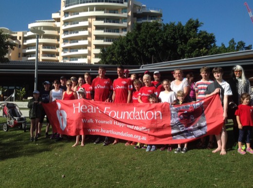 Friends and supporters gathered behind a Heart Foundation banner at South Bank.
