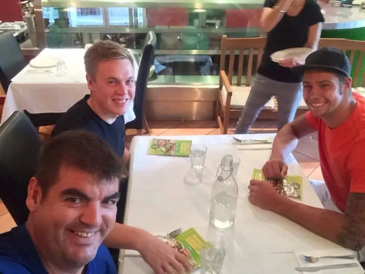Gary with Ben Sutton and Ols Nicholls at Calcutta Curry House in Joondalup