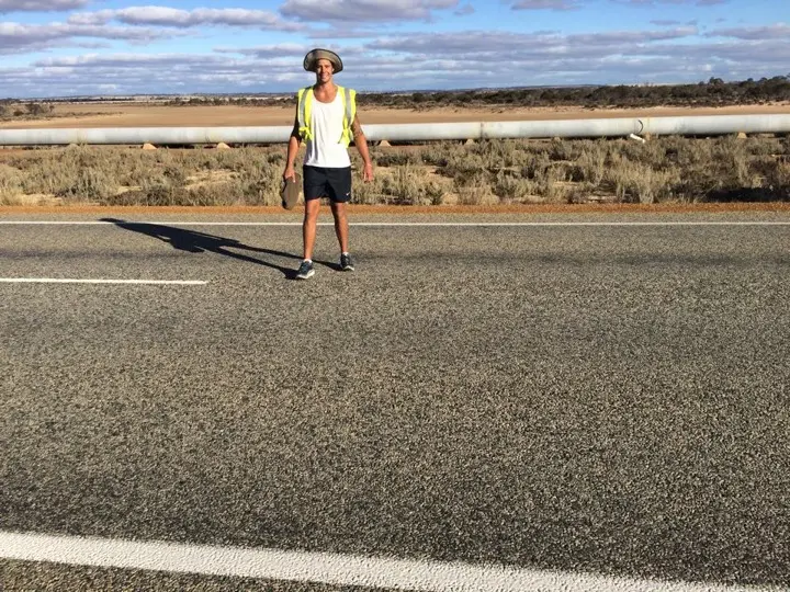 Ols Nicholls standing on the highway shoulder during an early HAA support section