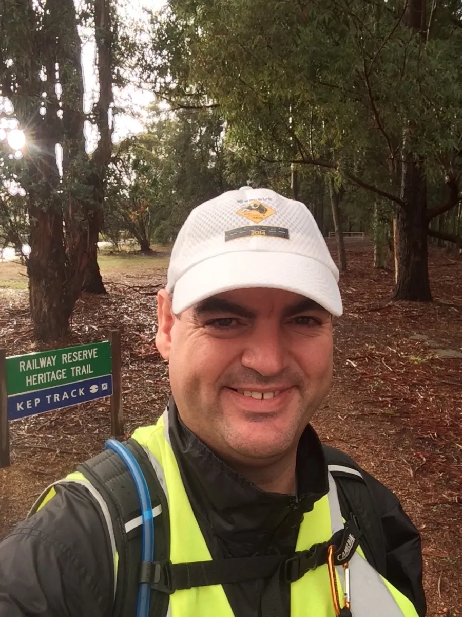 Gary smiling on the Railway Reserve Heritage Trail during the second day of Hearts Across Australia